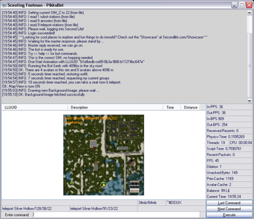 The PikkuBot GUI is showing you the current sim map with all avatars